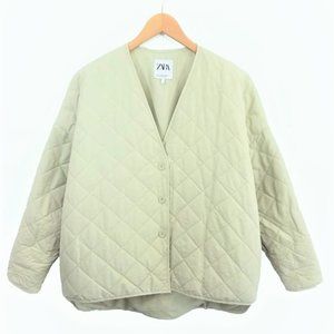 ZARA Quilted HI/LO Hem Jacket in Light khaki size S